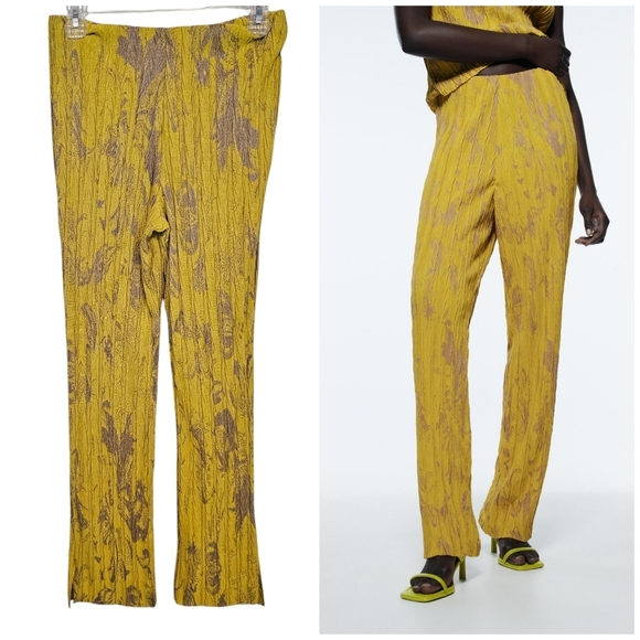 Nwot Zara Jacquard Textured Trousers With Vents Pants  High Rise - Picture 1 of 7